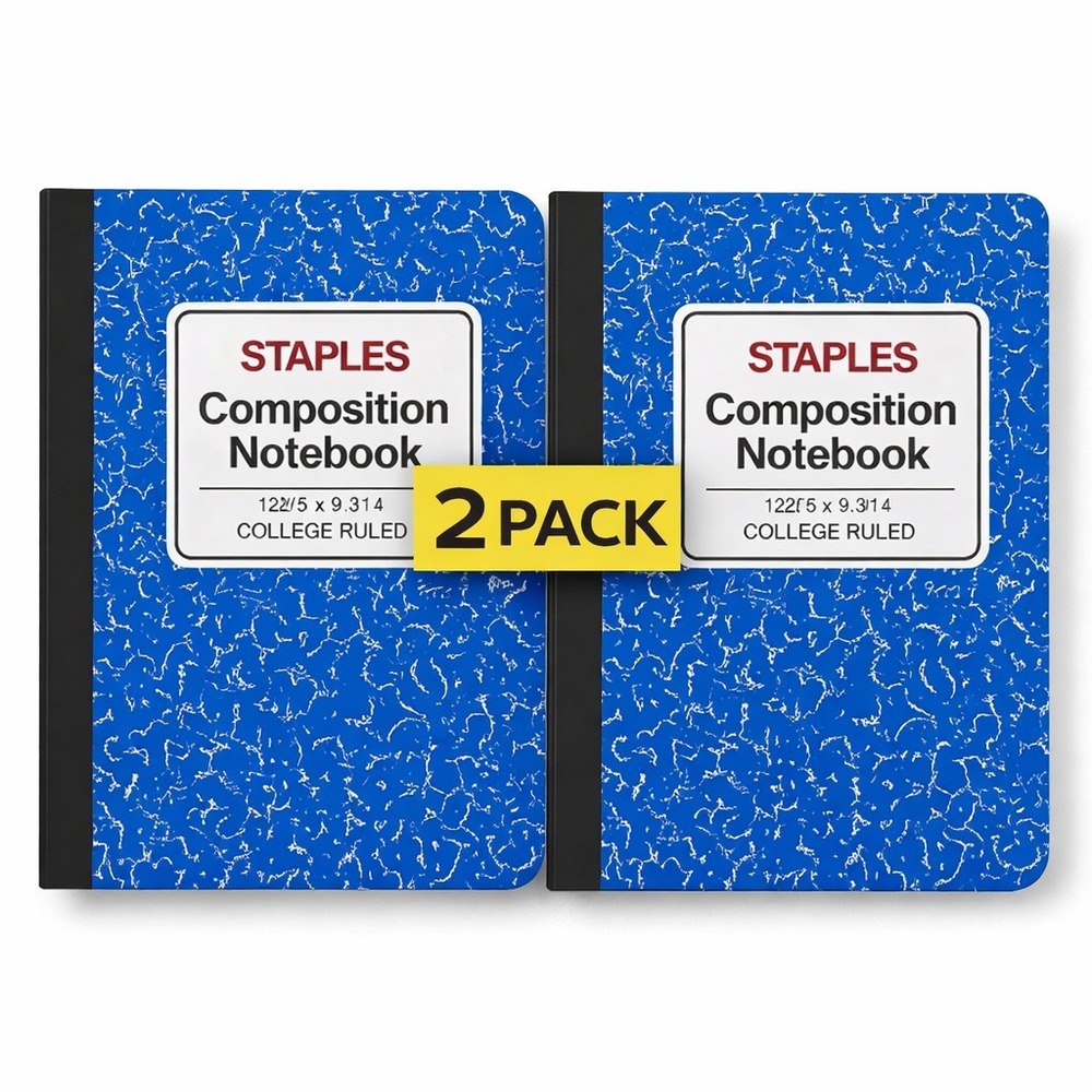 2x Staples‎ Composition Notebook Blue College Ruled 100 Sheets